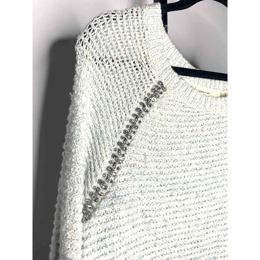 Anthropologie Sleeping On Snow Rhinestone Light Blue Knit Sweater Size small - Picture 3 of 7